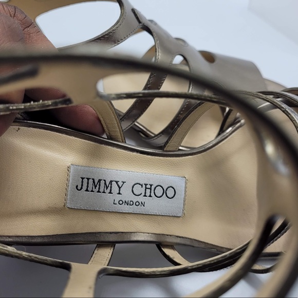 Jimmy Choo Gold Gladiator Block Heeled Sandals - Picture 7 of 13